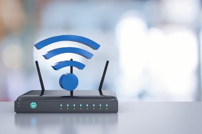 black router with blue wifi sign