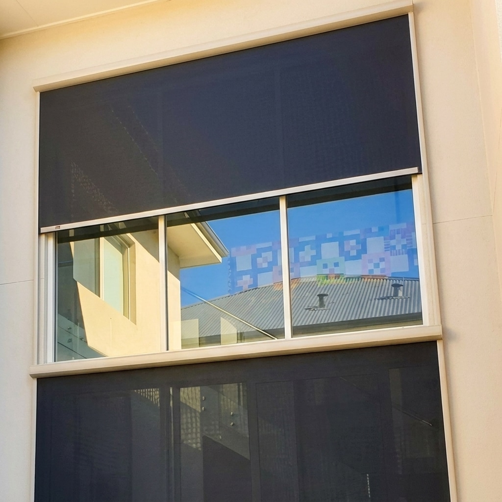 Two NSS Luna blinds on separate glazed sections above and below a highlight window